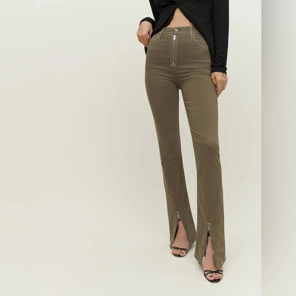 Reformation Toby Zip Front Ultra High Rise Bootcut Jeans Kalamata Size 26
